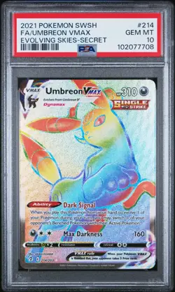 Pokemon Umbreon VMAX Evolving Skies Rainbow Secret Rare 214/203 PSA 10 Gem Mint - Image 1