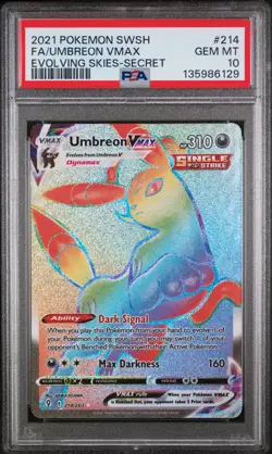 2021 Pokemon Umbreon VMAX 214/203 Evolving Skies Rainbow Secret Rare PSA 10 - Image 1