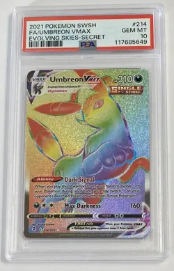 2021 Pokemon Umbreon VMAX 214/203 Evolving Skies Rainbow Secret Rare PSA 10 - Image 1