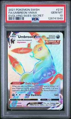 Umbreon VMAX PSA 10 English Pokemon Card 214/203 Evolving Skies 2021 Rainbow - Image 1