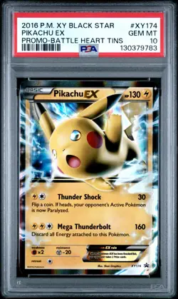 PSA 10 2016 POKEMON XY BLACK STAR PROMO BATTLE HEART TINS #XY174 PIKACHU EX - Image 1