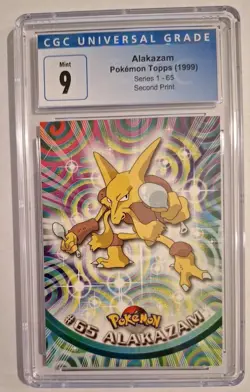 Alakazam #65 Topps Series 1 2nd Print Pokemon 1999 Black Logo CGC 9 MINT POP 18! - Image 1