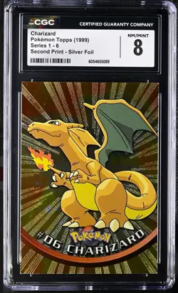 1999 CGC 8 Series 1 CHARIZARD Second Print Silver Foil TOPPS #6 Pokemon - Image 1