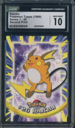 Raichu Pokemon Topps 1999 TCG Series 1 #26 Second Print CGC 10 GEM MINT - Image 1