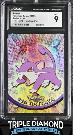1999 Pokemon Topps Series 1 #19 Rattata First Print Rainbow Foil CGC 9 L903 - Image 1