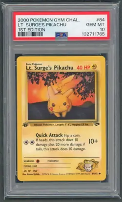 Pokemon Cards - PSA 10 1st Edition Lt. Surge's Pikachu 84/132 - Gym Challenge - Image 1