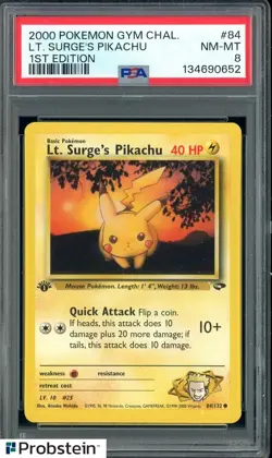 2000 Pokemon Gym Challenge 1st Edition #84 Lt Surge's Pikachu PSA 8 NM-MT - Image 1