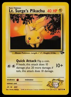 Lt. Surge's Pikachu - 84/132 - Pokemon Card Gym Challenge Common - NM - Image 1