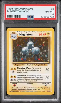 1999 POKEMON BASE SET UNLIMITED #9 MAGNETON-HOLO PSA 8 - Image 1