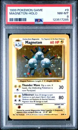 1999 POKEMON BASE SET UNLIMITED #9 MAGNETON-HOLO PSA 8 - Image 1