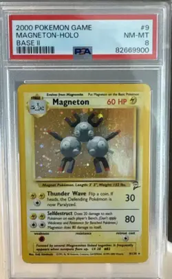 Pokemon Card Magneton 9/130 Base Set 2 Holo PSA 8 NM-MT Graded - Image 1