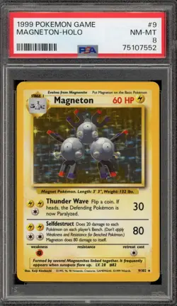 Pokemon Magneton Base Set Unlimited Holo Rare #9 PSA 8 - Image 1