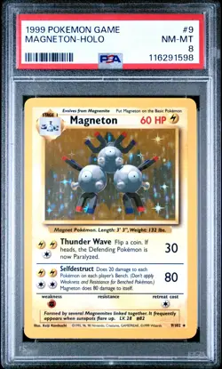1999 POKEMON BASE SET UNLIMITED #9 MAGNETON-HOLO PSA 8 - Image 1