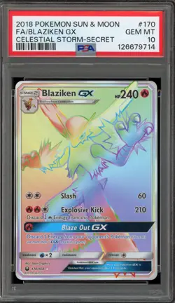 Pokemon Blaziken GX Celestial Storm Secret Rare Full Art #170 PSA 10 Gem Mint - Image 1