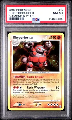 2007 POKEMON DIAMOND & PEARL #12 RHYPERIOR-HOLO PSA 8 - Image 1