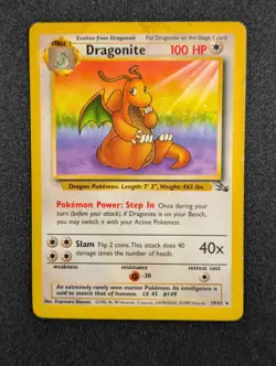Pokemon Dragonite Card 19/62 Rare Non-Holo Fossil Set WOTC 1999 TCG - Image 1
