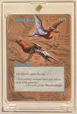 WINGED SLIVER (TMP) MTG Magic SCHEMATIC Hand Painted Altered Extended Art - Image 1