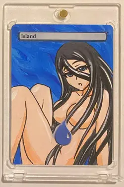 ISLAND- BASIC LAND (ANIME GIRL) MTG KASMINA Hand Painted Altered Extended Art - Image 1