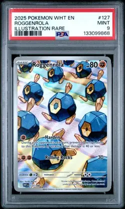 PSA 9 Roggenrola Illustration Rare White Flare 2025 Pokemon 127/086 - Image 1