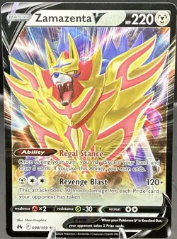 2023 Pokemon Zamazenta V 098/159 Crown Zenith Ultra Rare Holo - Image 1