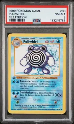 1999 Pokemon Base Set Shadowless 1st Edition, Poliwhirl #38, PSA 8 - Image 1