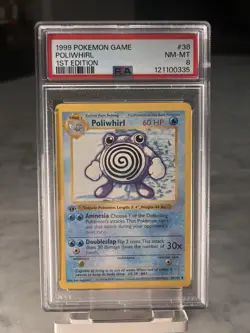 1999 Pokemon Game 1st Edition Shadowless #38 Poliwhirl PSA 8 NM-MT - Image 1