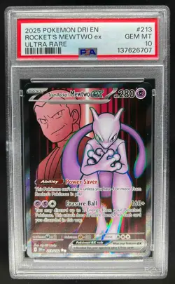 2025 Pokemon Destined Rivals Team Rocket's Mewtwo ex #213/182 PSA 10 - Image 1