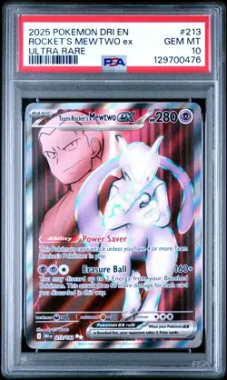 2025 Pokemon Destined Rivals DRI En Rocket's Mewtwo Ex Ultra Rare #213 PSA 10 - Image 1