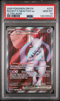 2025 POKEMON DRI EN-DESTINED RIVALS ULTRA RARE TEAM ROCKET'S MEWTWO EX PSA 10 - Image 1