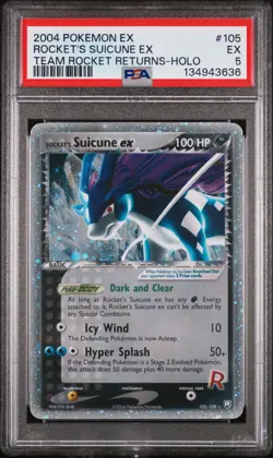 2004 POKEMON EX TEAM ROCKET RETURNS #105 ROCKET'S SUICUNE EX-HOLO PSA 5 - Image 1