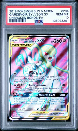 2019 POKEMON SUN & MOON UNBROKEN BONDS FULL ART/GARDEVOIR & SYLVEON GX PSA 10 - Image 1