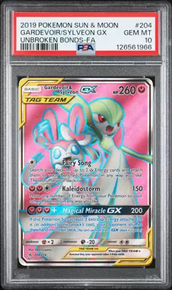 2019 POKEMON SUN & MOON UNBROKEN BONDS FULL ART/GARDEVOIR & SYLVEON GX PSA 10 - Image 1
