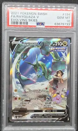 2021 Pokemon SWSH Full Art Rayquaza V Evolving Skies PSA 10 Gem Mint 194/203 - Image 1