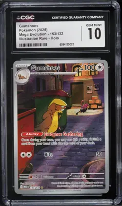 Gumshoos Mega Evolution Illustration Rare Pokemon Card 153/132 CGC 10 - Image 1