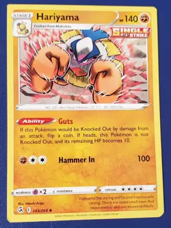 Rare Square Corner Miscut Pokemon Card - Hariyama - 143/264 - Fusion Strike - Image 1