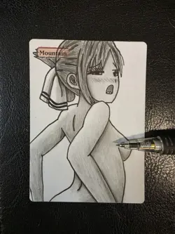 Magic MTG Altered Mountain / Land Card | Original Hand Drawn Anime Girl - Image 1