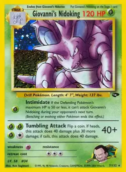 Giovanni's Nidoking - 7/132 - Pokemon Gym Challenge Unlimited Holo Rare Card MP - Image 1