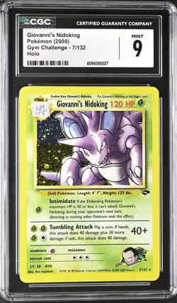 CGC 9 MINT Giovanni's Nidoking 2000 Gym Challenge 7/132 Holo Pokemon Card psa - Image 1