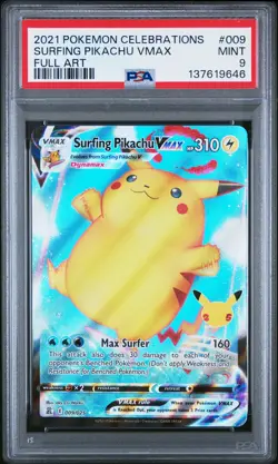 2021 Pokemon Celebrations #009 Surfing Pikachu VMAX Full Art - PSA 9 - Image 1
