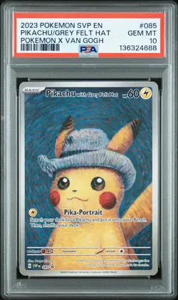 2023 POKEMON SVP POKEMON X VAN GOGH #085 PIKACHU WITH GREY FELT HAT PSA 10 - Image 1