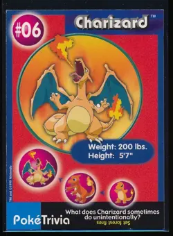 1999 PokeTrivia Pokemon Charizard #06 Non Perforated Burger King Promo - Image 1