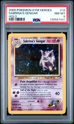 2000 POKEMON GYM HEROES HOLO #14 SABRINA'S GENGAR PSA 8 - Image 1