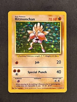 Hitmonchan 1999 Base Set 7/102 Holo Unlimited Holo Rare Pokemon TCG Vintage - Image 1