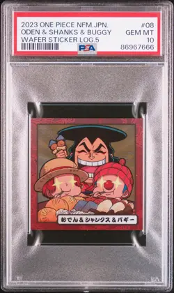 2023 NIFORMESION ONE PIECE GREAT PIRATE WAFER STICKER ODEN SHANKS BUGGY PSA 10 - Image 1