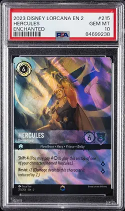 2023 DISNEY LORCANA EN 2-RISE OF THE FLOODBORN ENCHANTED #215 HERCULES PSA 10 - Image 1