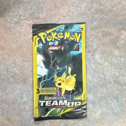 Pokemon Sun & Moon Team Up Booster Pack 3 Cards Pikachu Zekrom factory seal - Image 1