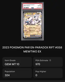 2023 Mewtwo ex 058/182 Pokemon Cards Holo PSA 10 Gem Mint (LOW POP) - Image 3