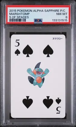 2015 POKEMON ALPHA SAPPHIRE PLAYING CARDS 5 OF SPADES MARSHTOMP PSA 8 - Image 1