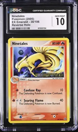 CGC 10 Ninetales 2005 EX Emerald 38/106 Reverse Holo Stamped Pokemon Card - Image 1