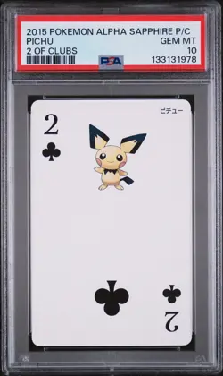 2015 POKEMON ALPHA SAPPHIRE PLAYING CARDS 2 OF CLUBS PICHU PSA 10 - Image 1